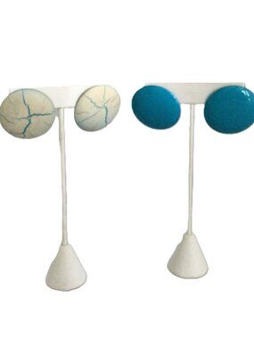 Vintage Turquoise Metal Dome Circle Earrings Lot 2 Pairs 1.25"